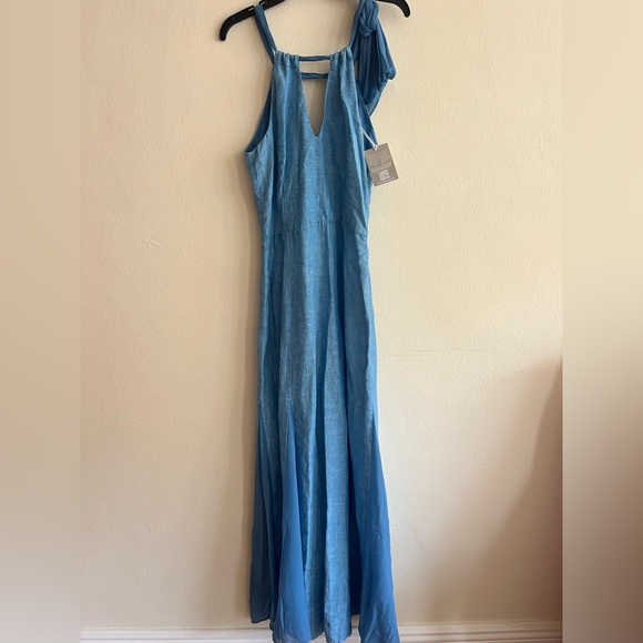 NWT $538 120% Lino Italy design Blue Harbor Sleeveless Maxi Dress Size 40 Bow - Picture 2 of 14